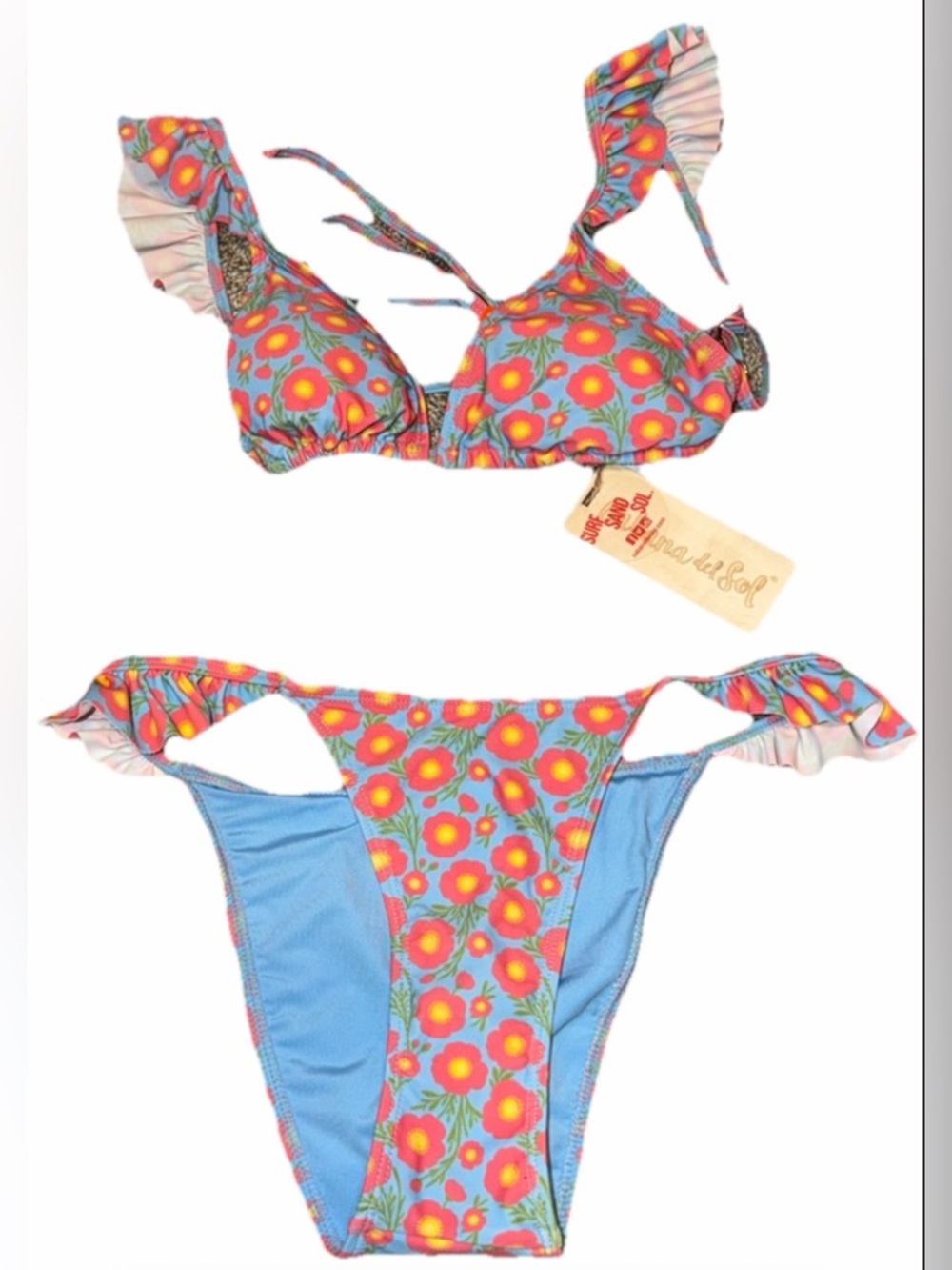 NWT Cabana Del Sol Ruffle Floral Fantasy Two-Piece Bikini Set Size XS